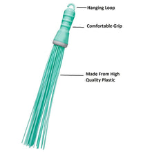 Plastic hard bristle broom, side view