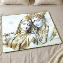 Premium Radha Krishna Royal White Gold Finish Wall Art Frame (1 Pc, 60x45 Cm)